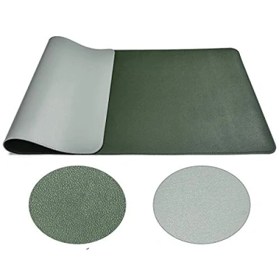 Immagine di Sottomano da scrivania double face, multifunzione, impermeabile, in pelle, per scrivere, grande tappetino tastiera e mouse (90 x 43 cm, verde/argento)