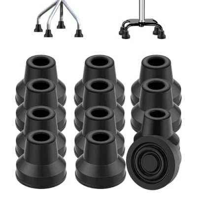 Immagine di supregear 12 Punte per Quadripode, Punta Bastone in Gomma da 13 mm Robusta Antiscivolo Sostituzione Passeggio e Appoggio Donne Uomini, Anziani, Nero
