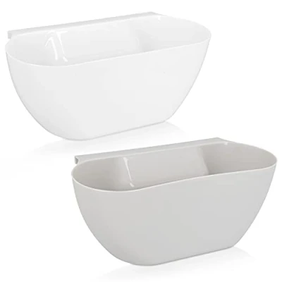 Immagine di Navaris Contenitore Rifiuti Cucina da Appendere Set 2X Vaschetta Raccolta Scarti Organico Contenitori Umido Pensili Bianco/Grigio capacità 3,8 L