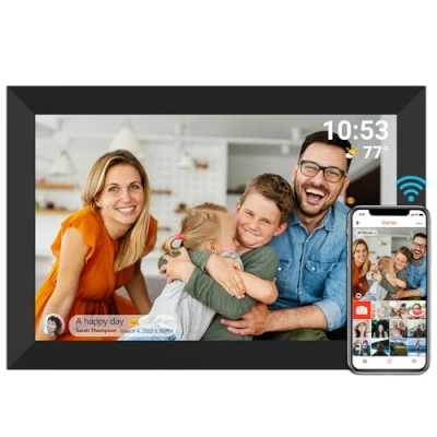 Immagine di YENOCK Cornice per foto digitale WiFi 10,1 pollici schermo touch screen LCD IPS 1280x800 memoria integrata da 32 GB rotazione automatica condividi momenti istantaneamente tramite l&#039;app