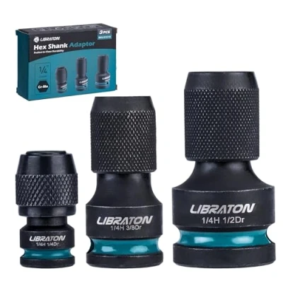 Immagine di LIBRATON Adattatori Attacco da Quadrello a Esagonale 1/4&quot;, 1/2&quot; 3/8&quot; 1/4&quot; 1/4, Convertitore per Chiavi Cricchetto, Portapunte Impatto, Sgancio Rapido, Cr Mo