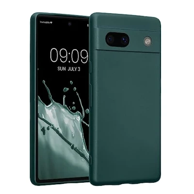 Immagine di kwmobile Custodia Compatibile con Google Pixel 7a Cover Protezione Back Case Morbida Silicone TPU Effetto metallizzato petrolio