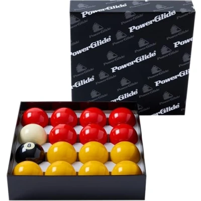 Immagine di PowerGlide Pool Billiards, Set da 16 Palle Biliardo Unisex, Rossi e Gialli, 2&quot; (50.8mm) &amp; 1 7/8&quot; (47.6mm) White