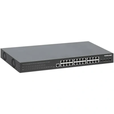 Immagine di Intellinet Switch PoE+ L2+ completamente gestito a 28 porte con 24 Gigabit Ethernet e 4 uplink SFP+ (28 porte), di rete, Nero