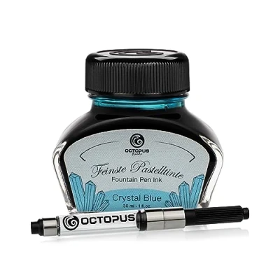 Immagine di Octopus Fluids Crystal Blue inchiostro per penna stilografica in colori pastello con convertitore, da scrittura nel calamaio, Blu 30 ml