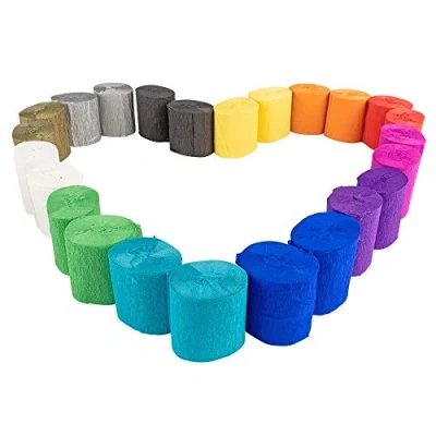 Immagine di 24 rotoli di carta crespa, 10 m ciascuno, larghezza 5 cm, 17 g/m², 12 colori