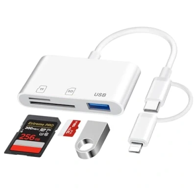 Immagine di Lettore di schede SD per iPhone, Lightning MicroSD Card Reader USB C con MicroSD/SDHC/USB OTG Adattatore