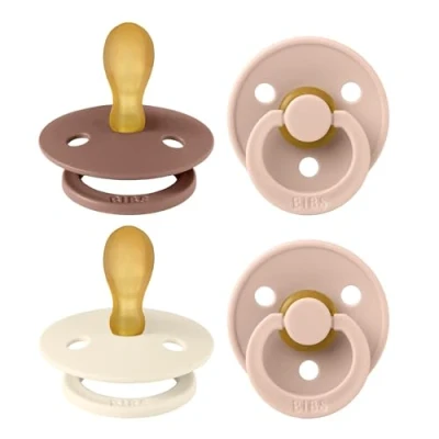 Immagine di BIBS Colour Symmetrical, Set di 4 ciucci, succhietto senza BPA, Tettarella simmetrica. Lattice gomma naturale, Prodotto in Danimarca. Misura 2 (6 18 mesi), Blush Mix