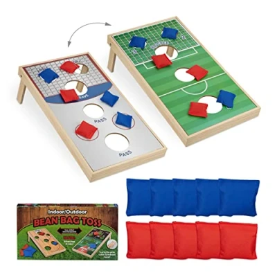 Immagine di Relaxdays Gioco di Lancio del Sacco Cornhole, 10 Sacchettini Sabbia, Interni e Esterni, HLP: 18x29x58 cm, Colorato