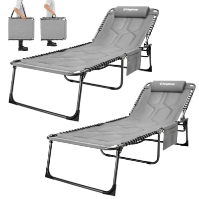 Immagine di KingCamp Lettino Prendisole Pieghevole Oversize Regolabile in 5 Posizioni, Sedia da Giardino, Spiaggia con Cuscino e Tasca Laterale fino a 150 kg per Giardino Piscina 200x68 cm