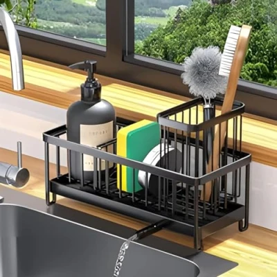 Immagine di PRZRAO Organizzatore per Lavello, Porta Spugne Lavello Cucina, Spugna da Cucina con Vassoio di Drenaggio Automatico, Organizer in Acciaio inossidabile