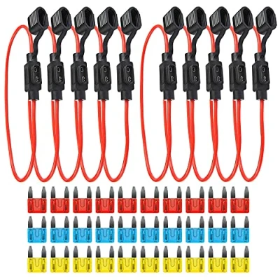 Immagine di GTIWUNG 10Pcs Scatola Portafusibili per Fusibili Lamellari Auto, 16AWG Portafusibile in Linea con Cavo, 32V a Lama Standard Impermeabile (Piccola Dimensione)