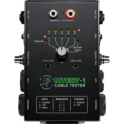 Immagine di MACKIE Mtest 1 Tester per Cavi con Interruttore a 6 Pin e 7 Tipi di Connettore, TRS TS da 1/4&quot;, 1/8&quot;, XLR, RCA/Phono, Speakon, Midi Banana