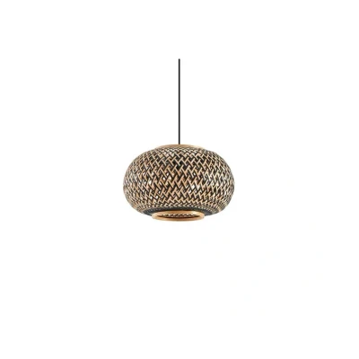Immagine di Lindby lampada a sospensione Nerys, 1 luce, nero, bambù, Ø 38 cm