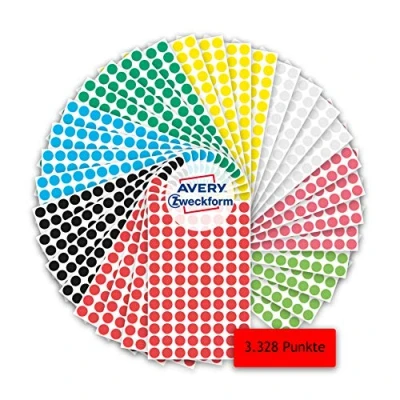 Immagine di Avery Zweckform 59994 Etichette Ø 8 mm Carta Rosso, Verde, Giallo, Nero, Blu, Bianco, Rosso Neon , Verde 1 KIT Etichetta di identificazione a forma