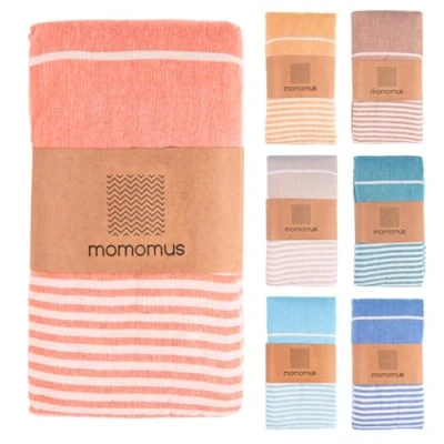 Immagine di MOMOMUS Fouta Telo Mare Grande in Cotone con Frange e Senza Sabbia da Spiaggia Antisabbia XXL Ideale como Arazzo/Pareo/Telo Picnic o Blanket per Prato Salmone, 210x240 cm