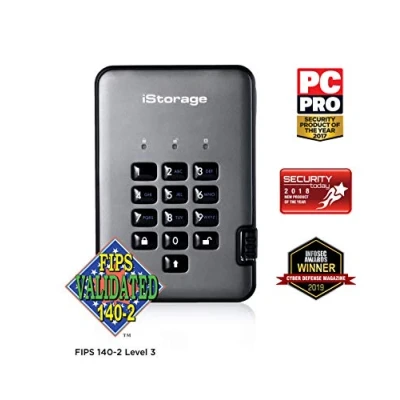 Immagine di iStorage diskAshur PRO2 HDD 5TB Disco rigido portatile sicuro certificato FIPS Level 3 Password protetta, resistente alla polvere e all&#039;acqua, crittografia hardware USB 3.1 IS DAP2 256 5000 C X