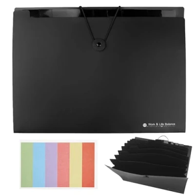 Immagine di 1 Pezzi porta documenti a4,Cartella Portadocumenti A4,con 12 Scomparti,Etichette,Accordion File Cartellina,raccoglitore Espandibile,per Ufficio, Scuola(nero)