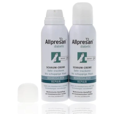 Immagine di Allpresan Diabetic MICROSILVER + REPAIR Schiuma per piedi con microargento pelli molto secche a squamose nel diabete mellito 125 ml (confezione da 2)