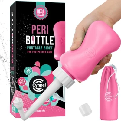 Immagine di Cynpel Bidet Portatile Bottiglia Perianale da 350 ml per WC Viaggio e Camper Neomamme dopo il Parto in Ospedale Borsa Inclusa Rosa