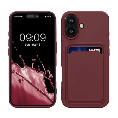 Immagine di kwmobile Custodia Compatibile con Apple iPhone 16 Cover Back Case Cellulare Slot Porta Carte Morbida in Silicone TPU rosso fulvo