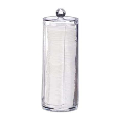 Immagine di Relaxdays Dispenser per Dischetti di Cotone, Plastico, Cilindrico, Organizer con Coperchio, Bagno, 20 x 7cm, Trasparente, 100%, 1 pz
