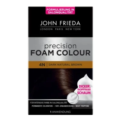 Immagine di John Frieda Precision Foam Colour Colore 4N Dark Natural Brown Marrone scuro Colorazione permanente in schiuma Copertura perfetta e uniforme Per 1 applicazione