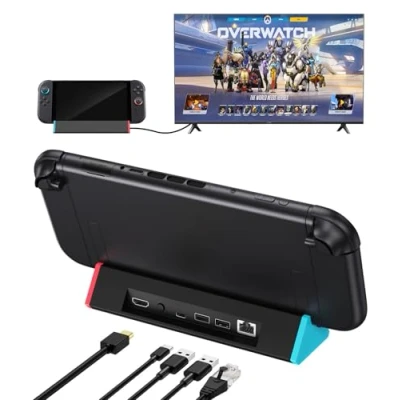 Immagine di SiWiQU Portable Switch 2 TV Dock, Adattatore Ethernet 1000Mbit Base Supporto Compatibile con Nintendo SOLO, Caricabatterie HDMI 4K@120Hz/100W Type C/USB3.0[Non per 1/OLED]