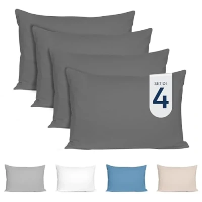 Immagine di Dreamzie Federe Cuscini 50x70 (Set di 4) Antracite per i 50 x 70 cm 100% Jersey Cotone Federa da Cuscino Copri Letto Fodera Protezione