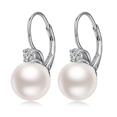 Immagine di orecchini di perle, a cerchio perle d&#039;argento penzolano per le donne in argento sterling 925 con circolari