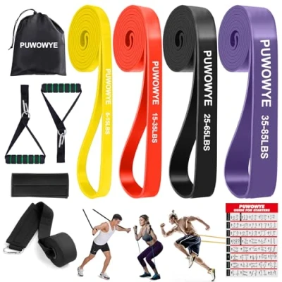 Immagine di PUWOWYE Elastici Fitness con Ancoraggio Porta, Maniglia e Copertura Protettiva Bande Elastiche per Yoga, Potenziamento Muscolare Allenamento Della Forza