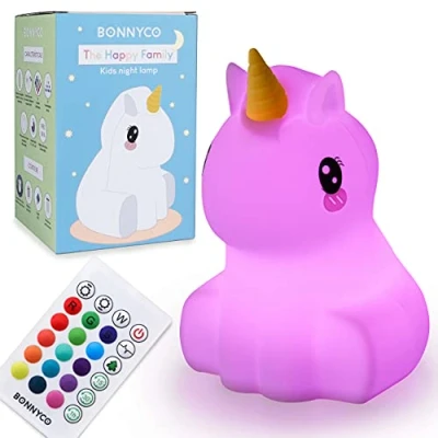 Immagine di BONNYCO Luce Notturna Bambini con Telecomando e Sensore Tattile 16 Colori Lampada per Timer Lucina Silicone BPA Free Unicorno