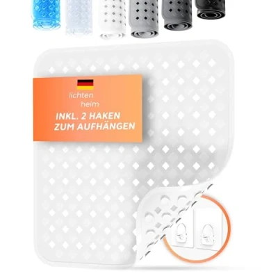 Immagine di LICHTENHEIM tappetino da doccia antiscivolo, 53 x cm, con 2 ganci, design a rombi, vasca bagno, senza BPA, resistente alla muffa e lavabile (bianco)