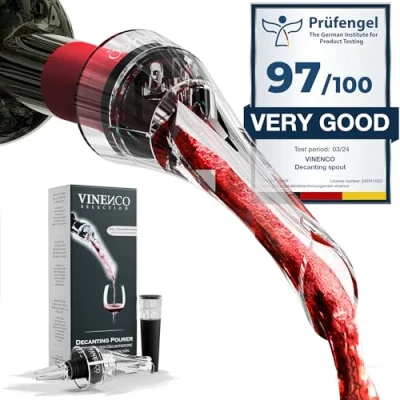 Immagine di Decanter per Vino Rosso Aeratore Tappi Bottiglie di Qualità Versatore Salvagoccia Anti Goccia, Aperitivo Accessori Sommelier Barman Bar Beccuccio Idea Regalo Donna Uomo Amici Festa Compleanno