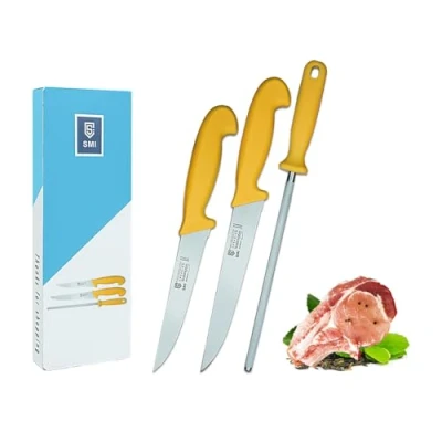 Immagine di SMI 3 Pezzi Set Coltello Macellaio Coltelli Carne Affilatura Acciaio Chef Solingen Made in Germany