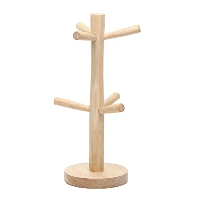 Immagine di DOULEIN Albero Porta Tazze in Legno，Portabicchieri Legno con 6 Ganci Supporto da Caffè Espositore per Rimovibili Cucina, Ristorante, Bar