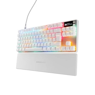 Immagine di SteelSeries Apex Pro TKL Gen 3 Tastiera Meccanica Gaming HyperMagnetic OmniPoint 3.0 switch Attuazione regolabile Innesco rapido Tocco rapido/SOCD OLED RGB USB C UK QWERTY Bianco
