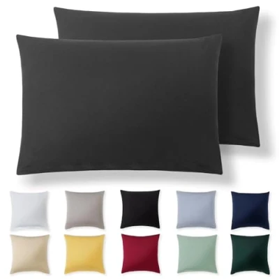 Immagine di Alreya Set di 2 Federe in 100% jersey cotone con chiusura lampo 50 x 80 cm Antracite Federa Cuscino, Copricuscino Divano, super morbida 50x80
