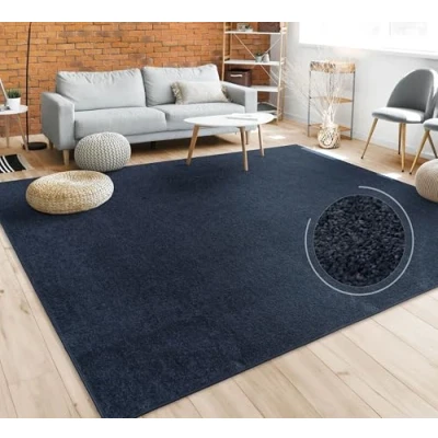 Immagine di Tappeto per Soggiorno Tinta Unita Semplice e Moderno Pelo Corto, DIV. Misure Colori, Dimensione:140x200 cm, Colore:Navy Blu