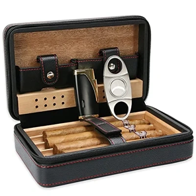 Immagine di Fishlor Custodia per sigari, Scatola sigari in Cedro Legno humidor Portatile da Viaggio sigari(Nero)