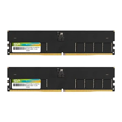 Immagine di Silicon Power DDR5 64GB (2x32GB) 4800MHz (PC5 38400) 288 pin CL40 1.1V UDIMM Non ECC Desktop RAM Computer Memory SP064GBLVU480F22