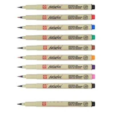 Immagine di Pigma MICRON Sakura Brush pens,Pennello Pennello, set di 9 colori + 1