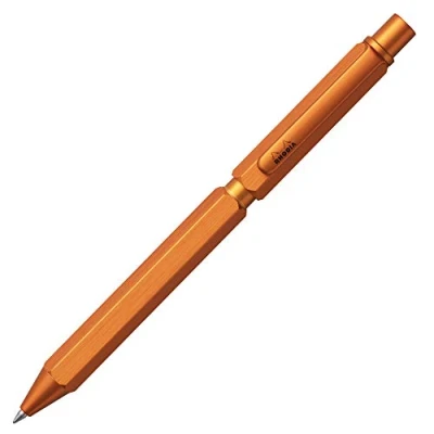 Immagine di RHODIA 9340C 3 in 1 scRipt Multipen 2 penne a sfera 0,5 mm nero &amp; rosso + porta mine, mina grafite Corpo esagonale alluminio spazzolato arancione ricaricabile Gomma sotto il Pulsante