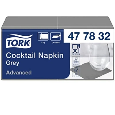 Immagine di Tork 477832 Tovagliolo Cocktail grigio Advanced, 2 veli, 12 pacchi x 200 tovaglioli (2400 pz), 24 cm (lungh.) 23,8 (largh.)