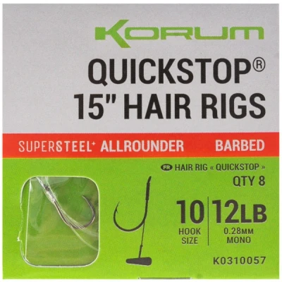 Immagine di Korum Quickstop Barbed Hair Rigs 14 38cm (8pcs) Terminali per pesce bianco