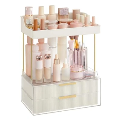 Immagine di SONGMICS Organizzatore per Cosmetici a 4 Livelli, Porta Trucchi, Divisori, Design Antiscivolo, Organizer Trucchi Bagno Toeletta Camera da Letto, 20 x 32 39,1 cm, Bianco Nuvola JKA021W01