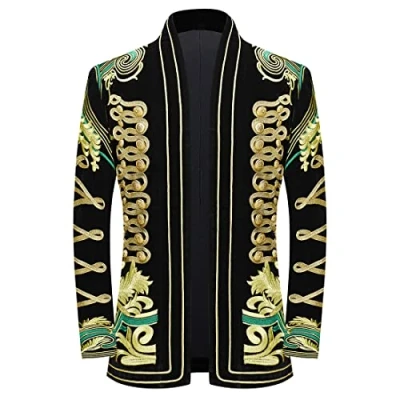 Immagine di PYJTRL Giacca da Uomo alla Moda con Paillettes Che cambiano Colore,Green Flower,L