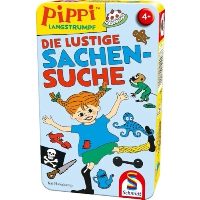 Immagine di Schmidt Spiele Langstrumpf 51448 Pippi Calzelunghe, La Divertente Ricerca di Cose, Viaggio, portami con Il Gioco in Una Scatola Metallo, Multicolore, Normale