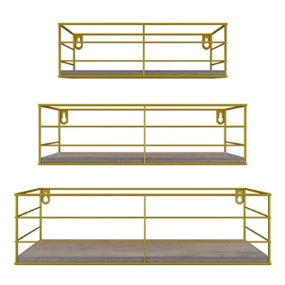 Immagine di EYMPEU Mensola da Muro, con Colore Oro, Salvaspazio per Camera, Soggiorno, Cucina, Bagno, Scaffale Parete Set di 3