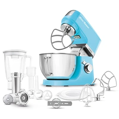 Immagine di Sencor STM 635, Robot da Cucina, impastatrice planetaria, 1000W, 7 velocità, frullatore 1,5 Litri, Ciotola in Acciaio Inox 4,5 Litri con paraschizzi 6 Anni di Garanzia Motore (CELESTE)